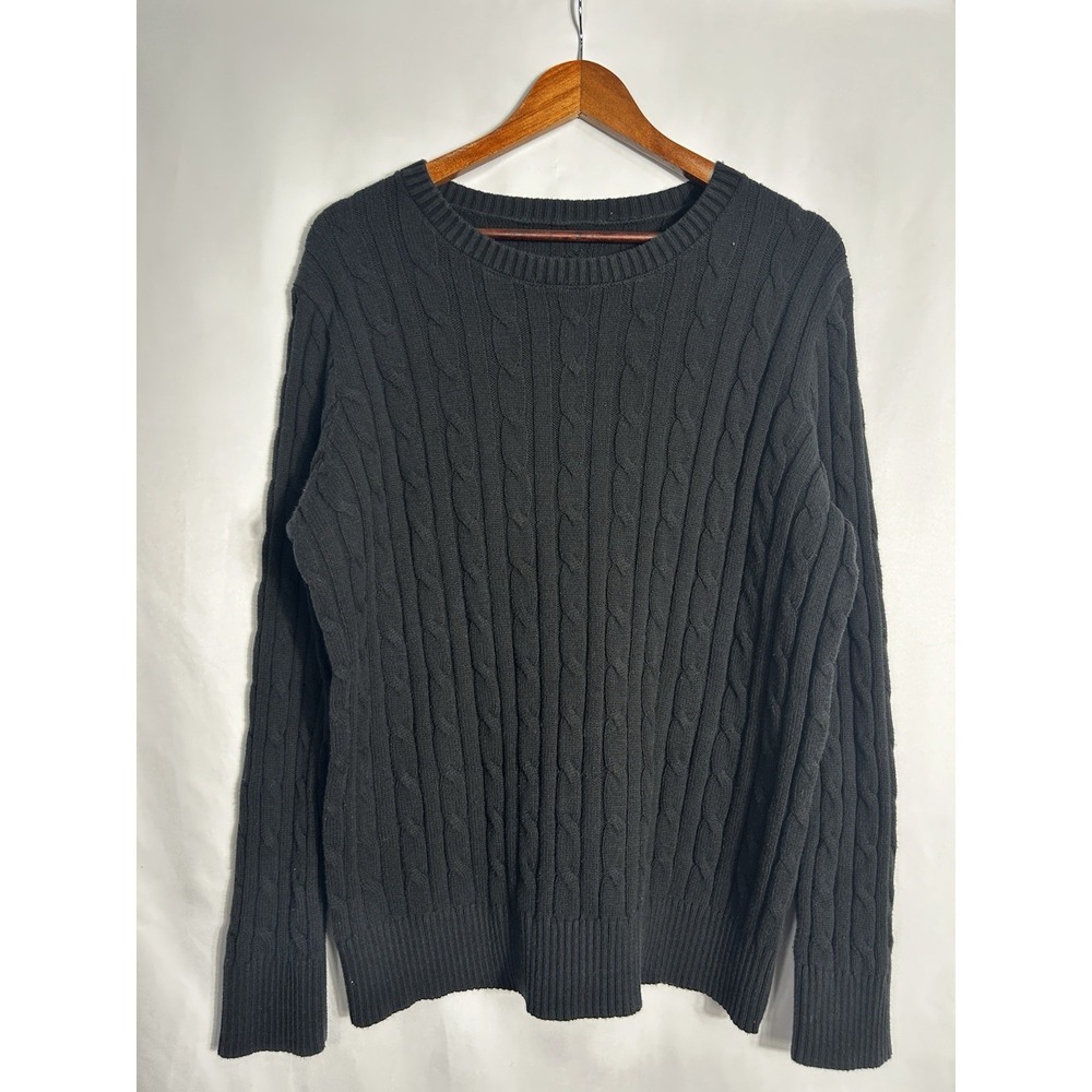 Mens Cotton Blend Cable Knit Sweater Size 2X Neutral Black Heritage Academia 90s